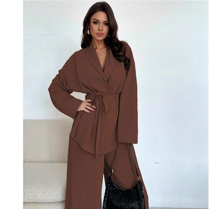 Damen Entspannter Wickelblazer und Weite-Hosen Set Echoarchiv