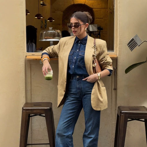 Damen Oversize Glencheck-Blazer im kastigen Boxy‑Schnitt mit markanter Schulterpartie Echoarchiv