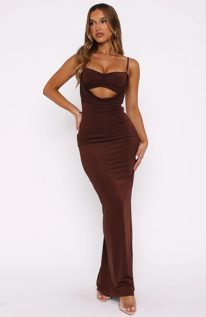 Damen Edles Maxikleid mit figurformendem Schnitt und raffiniertem Cut-Out Echo Archiv