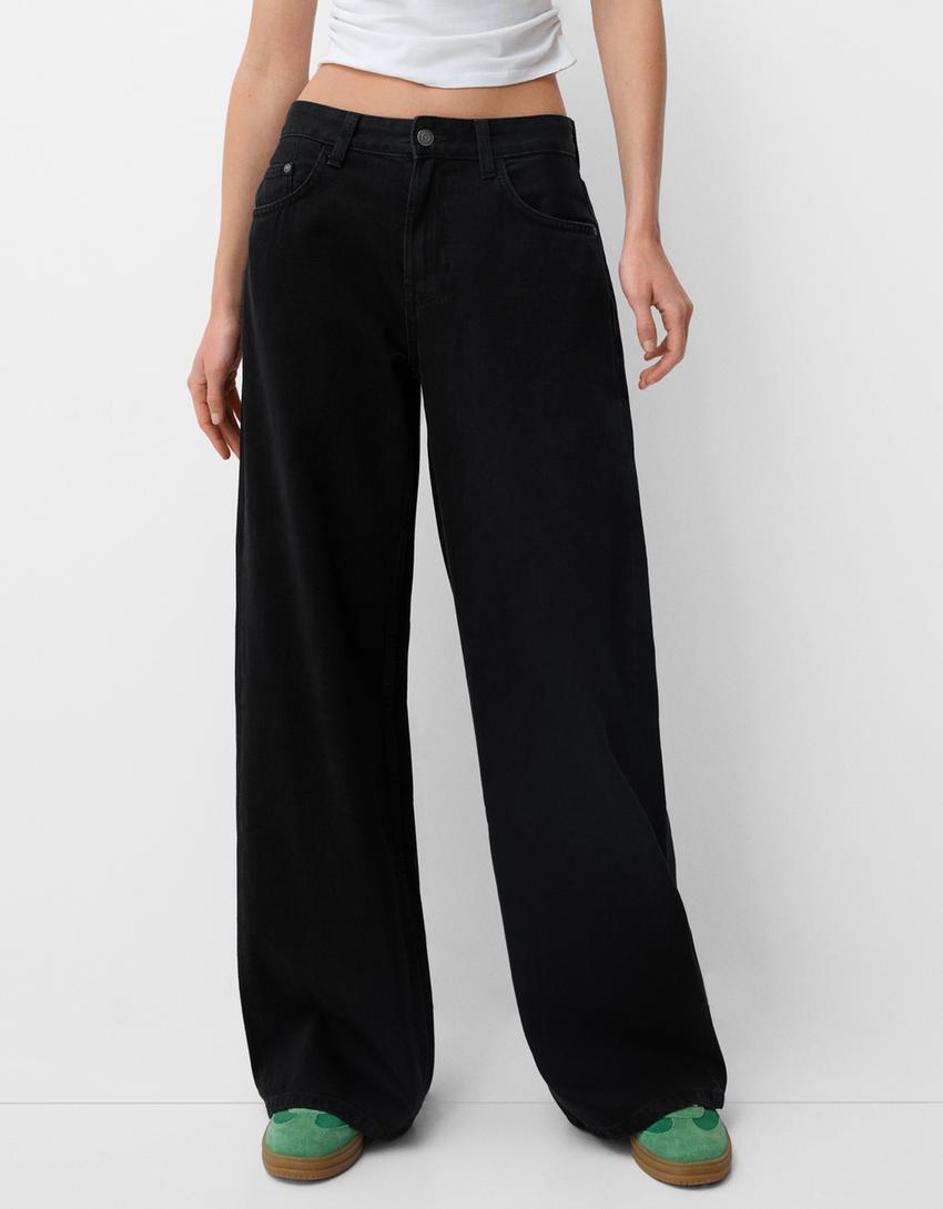 Damen nan ultraweite bodenlange Denim-Palazzohose mit cleanem Taschen-Schnitt und leichter Stretchwirkung Echo Archiv