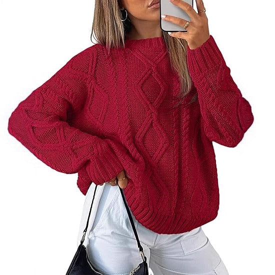 Damen Oversize-Zopfmuster-Pullover aus grobem Strick – Mavelle