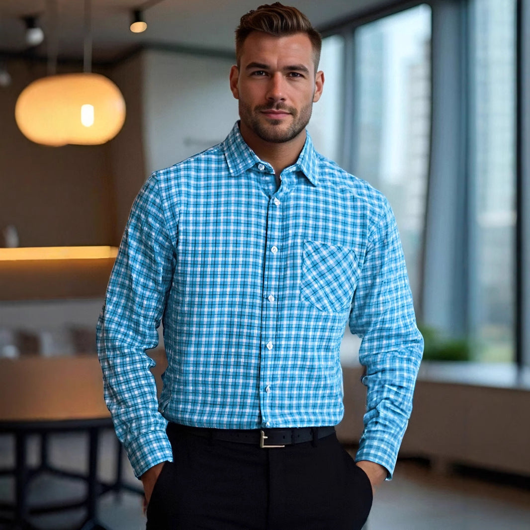Herren Flanellhemd mit modernem Karomuster und Brusttasche Echoarchiv