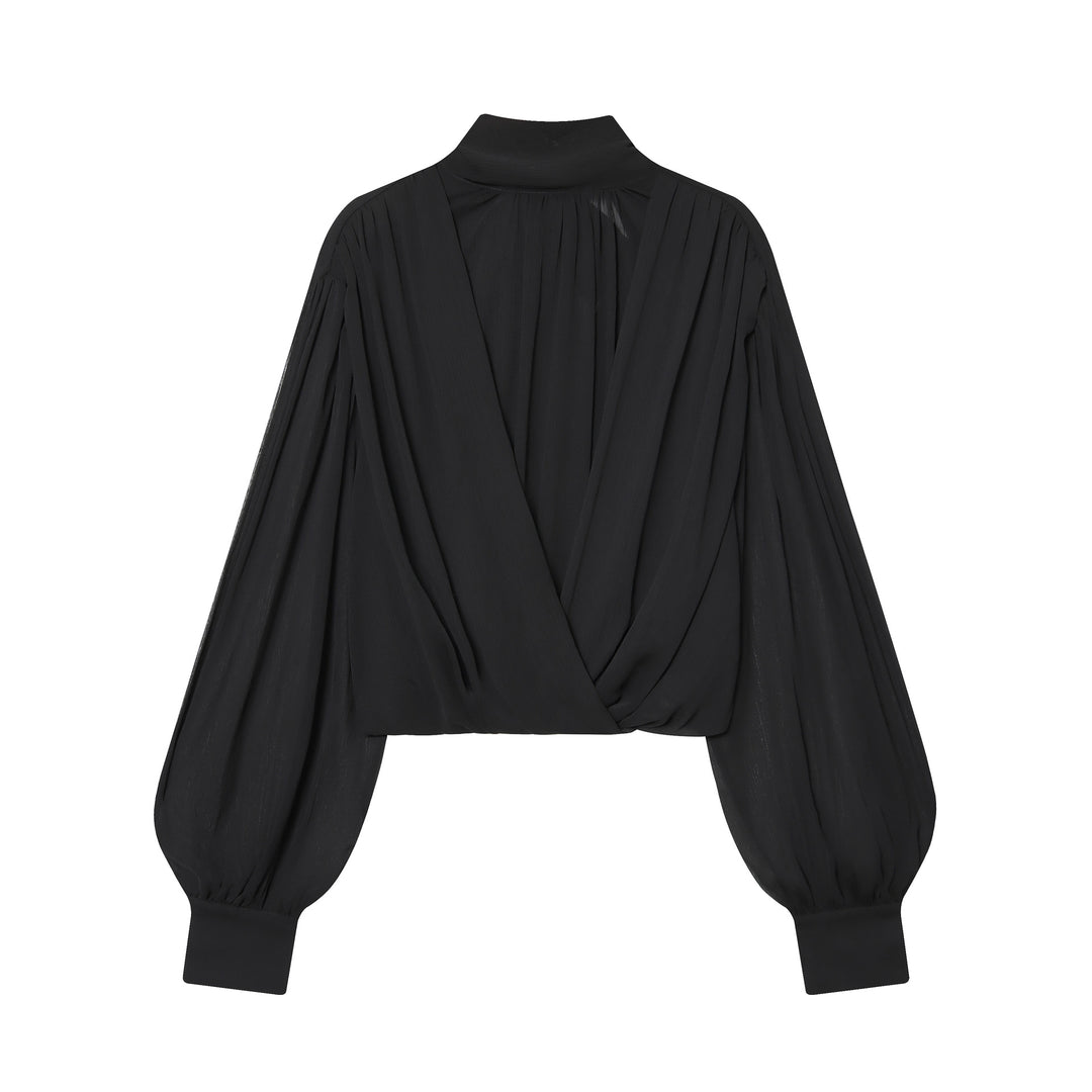 Damen nan drapiertes Cropped-Top mit Rollkragen und Ballonärmeln Echo Archiv