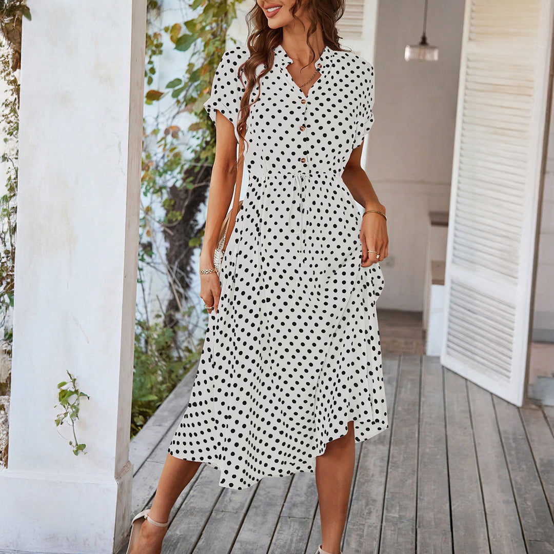 Damen Elegantes Hemdblusenkleid mit tailliertem Design und Polka-Dots Echo Archiv