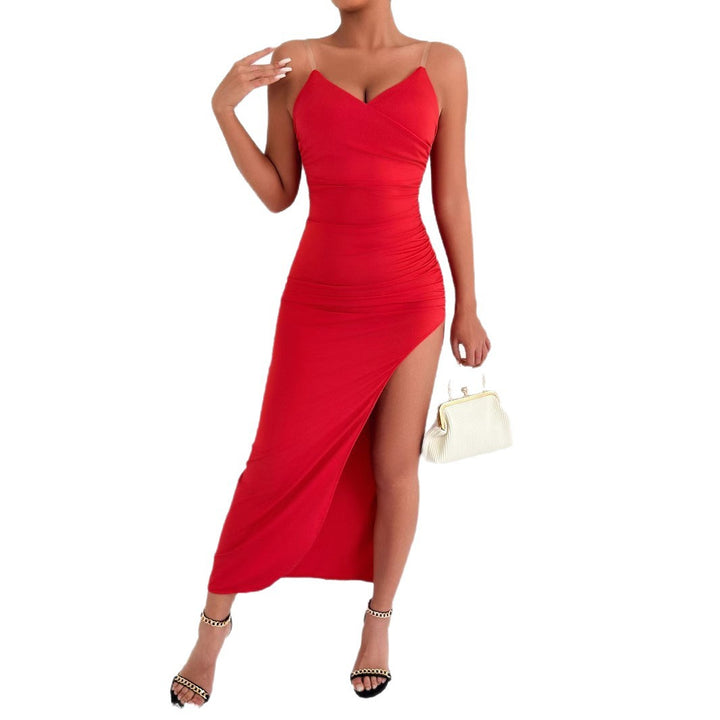 Damen Elegantes Maxikleid mit seitlichem Schlitz und feinen Trägern Echo Archiv