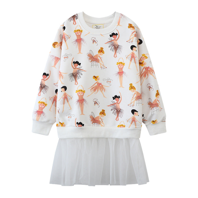 Mädchen Sweatshirt-Kleid mit verspieltem Ballettmotiv und Tüllrock Echo Archiv