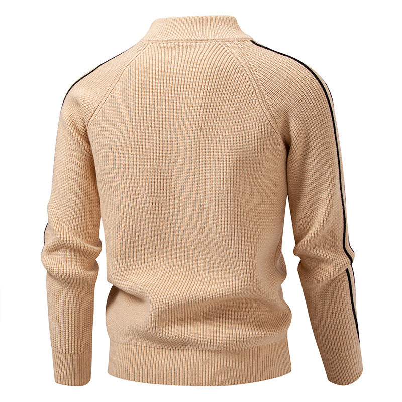 Herren nan Reißverschluss-Strickjacke mit Stehkragen, strukturierter Rippenoptik und kontraststreifen Echo Archiv