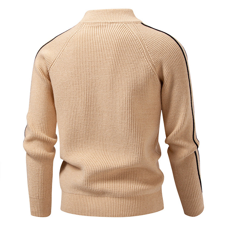 Herren nan Reißverschluss-Strickjacke mit Stehkragen, strukturierter Rippenoptik und kontraststreifen Echo Archiv