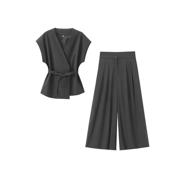 Damen elegantes Wickeloberteil und weite Palazzo-Hose Set Echo Archiv