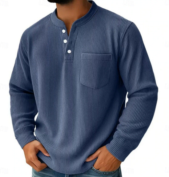 Herren nan thermisches Waffelstrick-Henleyshirt mit Stehkragen Brusttasche und geripptem Komfortschnitt Echo Archiv