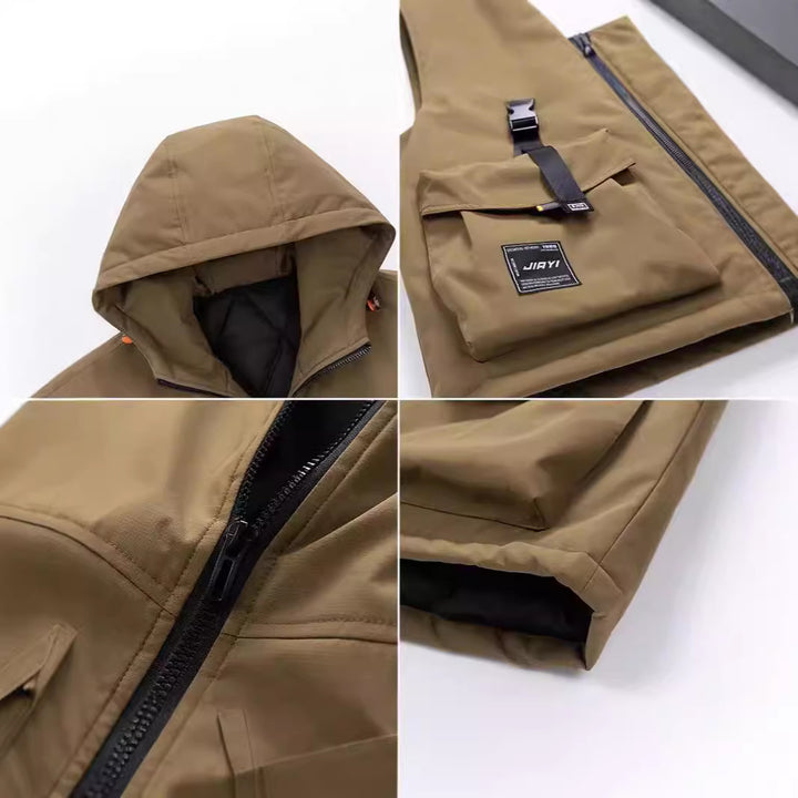 Herren Technische Outdoor-Weste mit Kapuze, gesteppter Isolierung und multifunktionalen Cargo-Taschen Echoarchiv