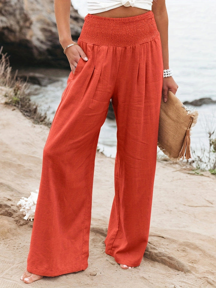 Damen weite Leinenhose mit elastischem Bund Echoarchiv