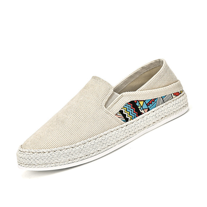 Damen Espadrille-Slipper aus Canvas mit geflochtener Jute-Sohle und farbigem Ethno-Detail Echoarchiv