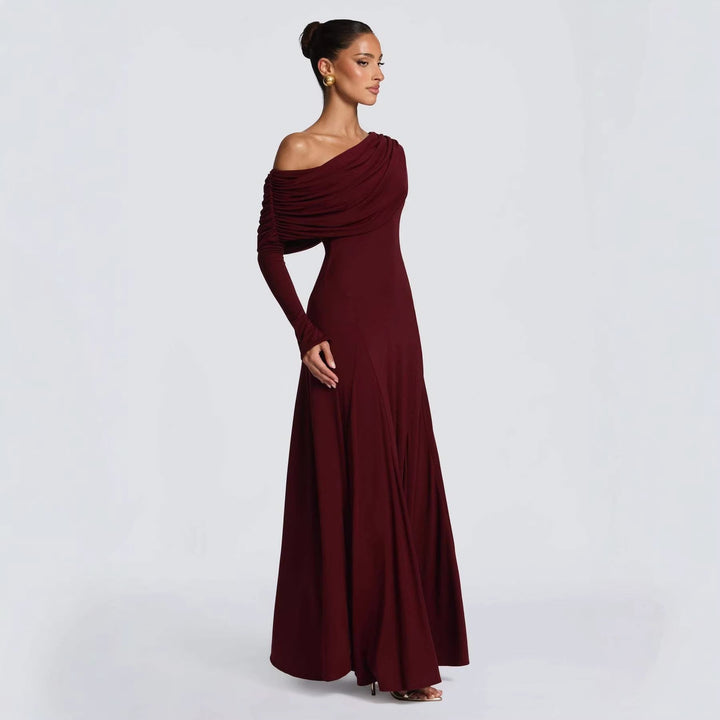Damen Elegantes Langarm-Maxikleid mit asymmetrischem Drapierungsdetail Echoarchiv
