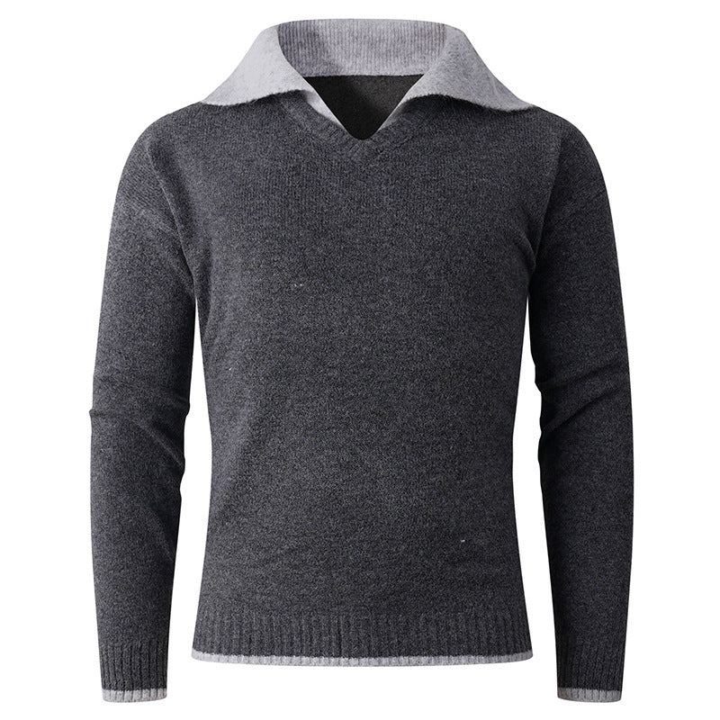 Herren eleganter V-Pullover mit gleitendem Hemdkragen und hochwertiger Textur Echoarchiv