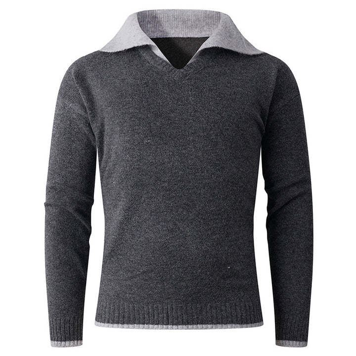 Herren eleganter V-Pullover mit gleitendem Hemdkragen und hochwertiger Textur Echoarchiv