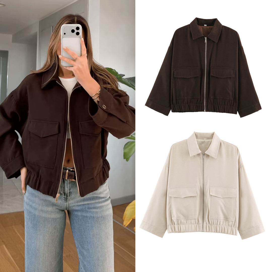 Damen Boxy Kurzblouson mit aufgesetzten Pattentaschen und Gummizugsaum Echo Archiv