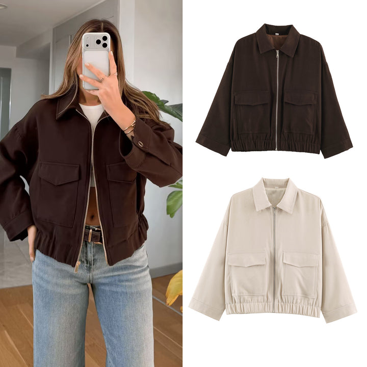 Damen Boxy Kurzblouson mit aufgesetzten Pattentaschen und Gummizugsaum Echo Archiv