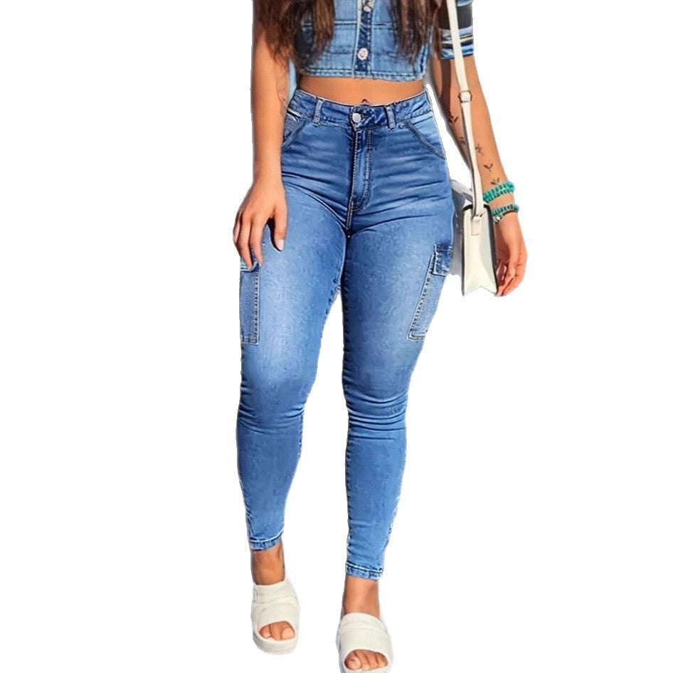 Damen hochtaillierte formende Skinny-Jeans mit Cargo-Taschen und Superstretch-Denim Echo Archiv