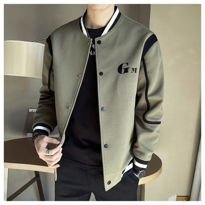 Herren Leichte Varsity-Bomberjacke mit Strukturgewebe, Rippbündchen und Druckknopffront Echoarchiv