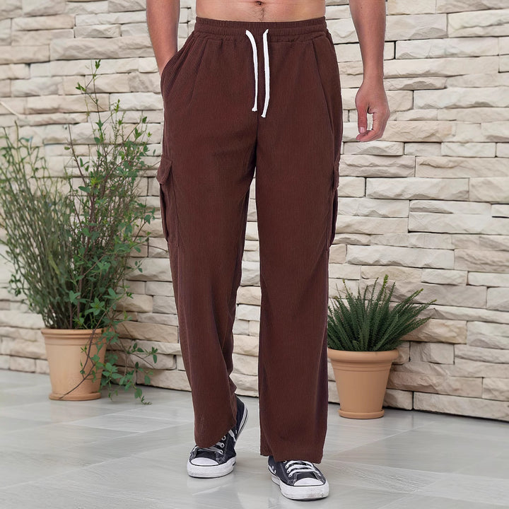 Herren Cord-Optik Cargo-Jogger mit Tunnelzug, elastischem Bund und aufgesetzten Klapptaschen – Bravaro