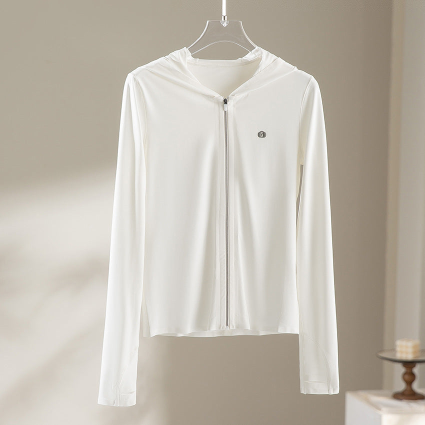Damen Leichte Kapuzenjacke mit durchgehendem Reißverschluss, Slim‑Fit und Daumenloch Echoarchiv