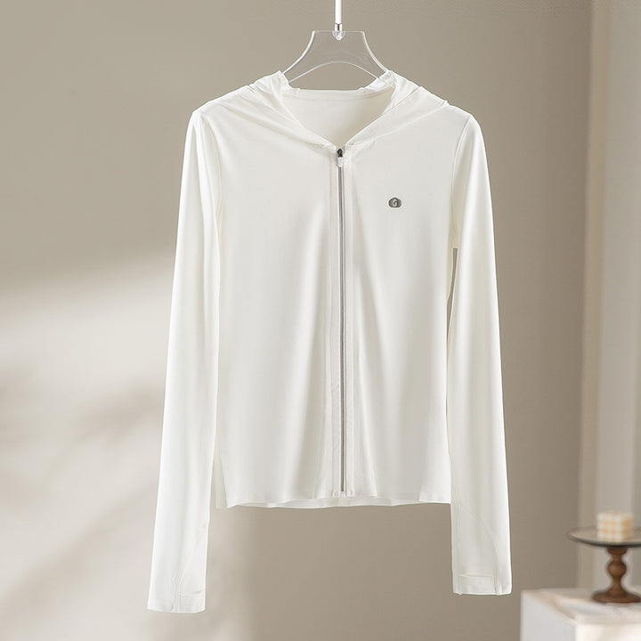 Damen Leichte Kapuzenjacke mit durchgehendem Reißverschluss, Slim‑Fit und Daumenloch Echoarchiv
