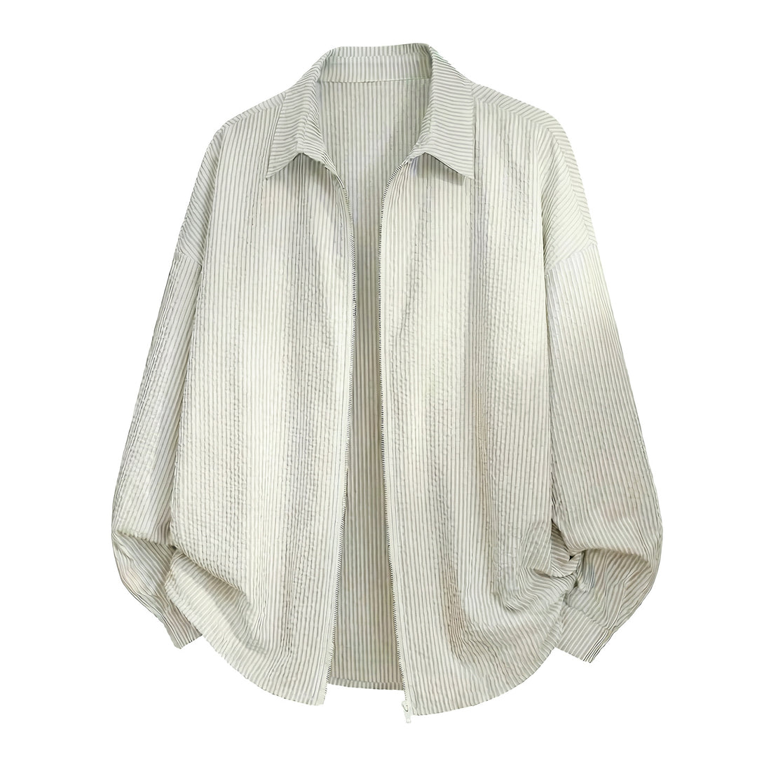 Unisex Oversize Hemdjacke aus Crinkle-Baumwollmix mit durchgehendem Reißverschluss Echo Archiv