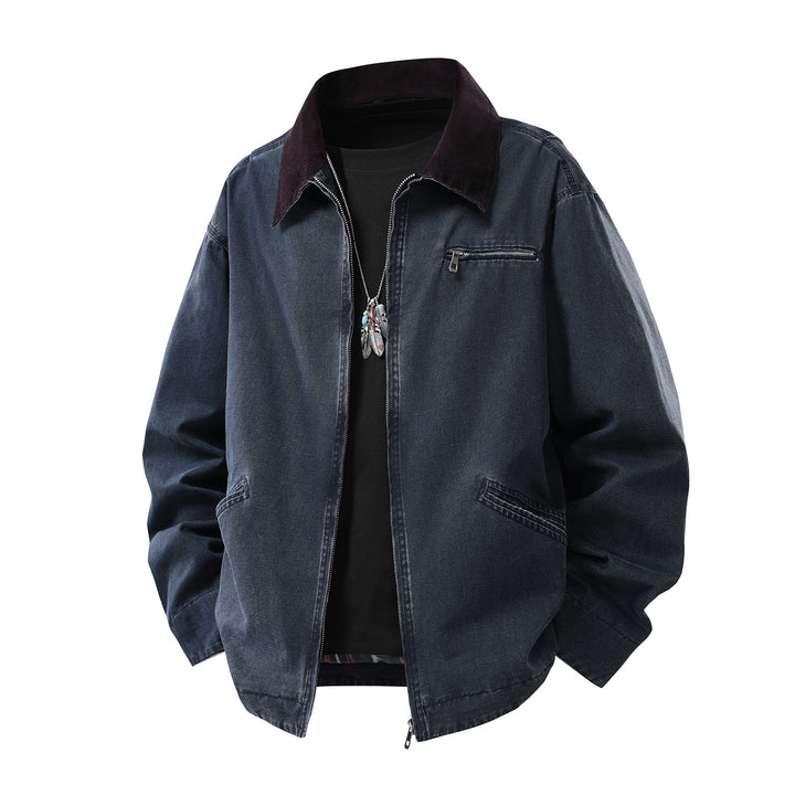 Herren gewaschene Baumwoll-Workerjacke mit Cordkragen und Reißverschluss Echo Archiv