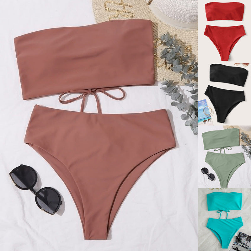 Damen Bandeau-Bikini-Set mit hohem Bund und raffiniertem Bindedetail Echo Archiv