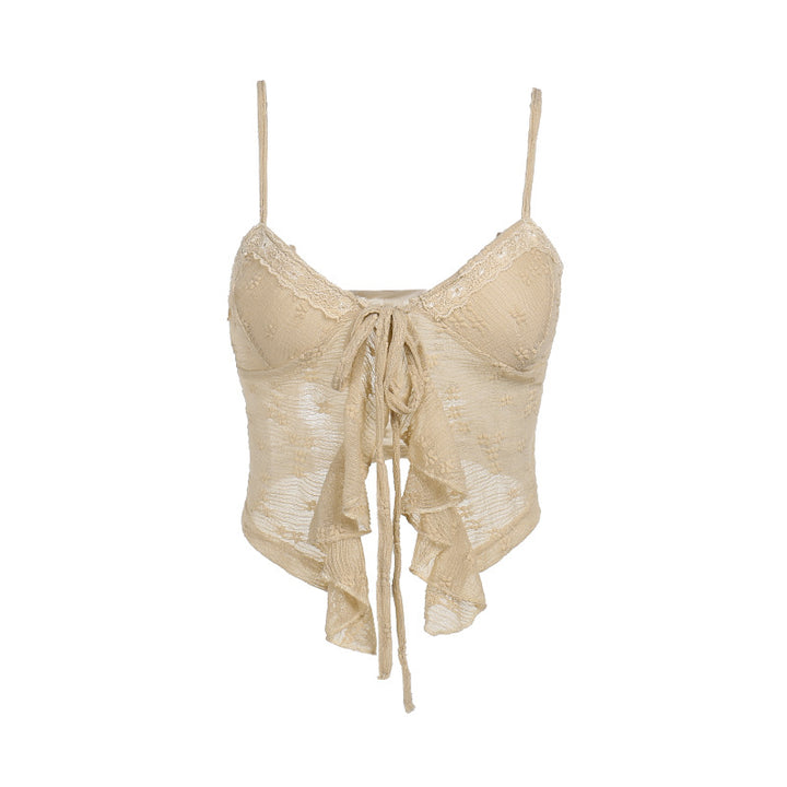 Damen Spitzen Elemente Crop-Top mit Rüschendetails Echo Archiv