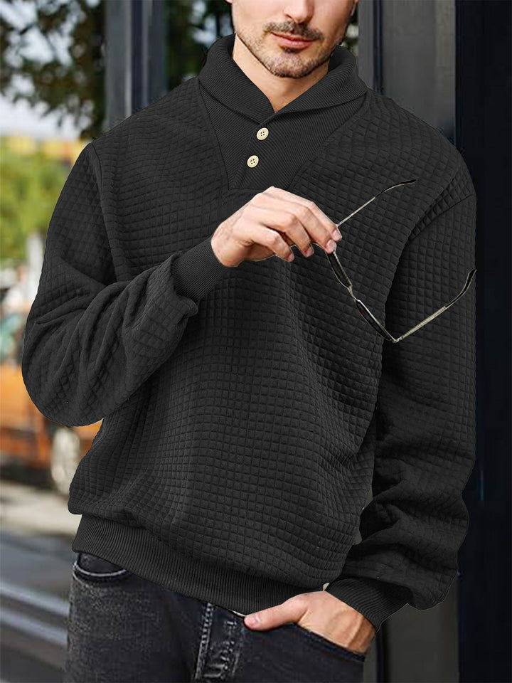 Herren nan eleganter Strickpullover mit Schalkragen, Knopfleiste am Ausschnitt und Karo-Waffelstruktur Echo Archiv