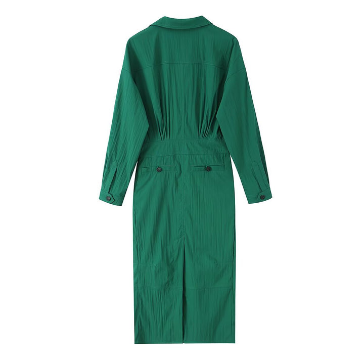 Damen Hemdblusen-Midikleid mit V-Ausschnitt, elastischer Taille und aufgesetzten Taschen Echo Archiv