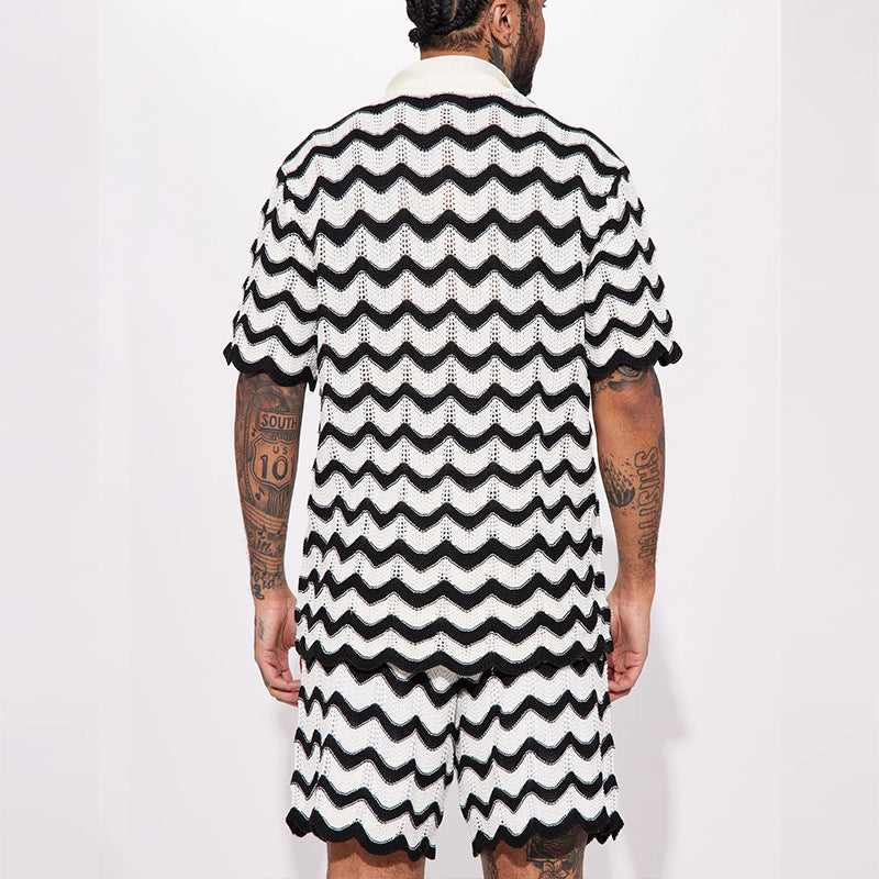 Herren luftiges Strickpoloshirt mit wellenförmigem Design Echoarchiv