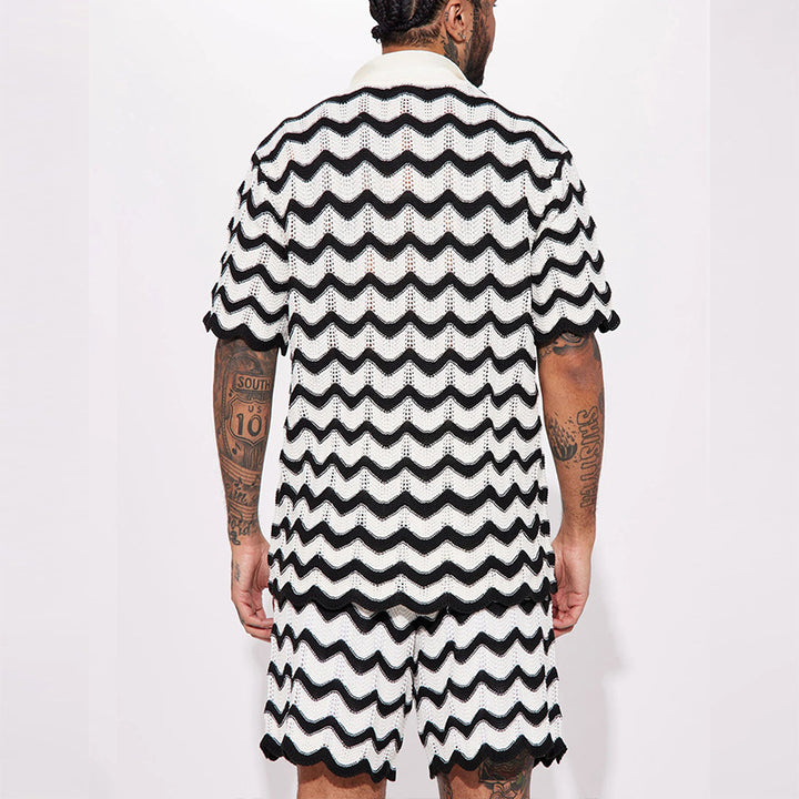 Herren luftiges Strickpoloshirt mit wellenförmigem Design Echoarchiv