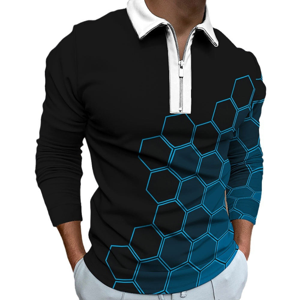 Herren Polo-Shirt mit modernem Wabenmuster und kontrastierendem Reißverschluss Echoarchiv