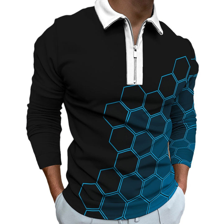Herren Polo-Shirt mit modernem Wabenmuster und kontrastierendem Reißverschluss Echoarchiv
