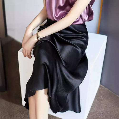 Damen Fließender Satin-Midirock mit Bias-Cut und Trompetensaum Echo Archiv