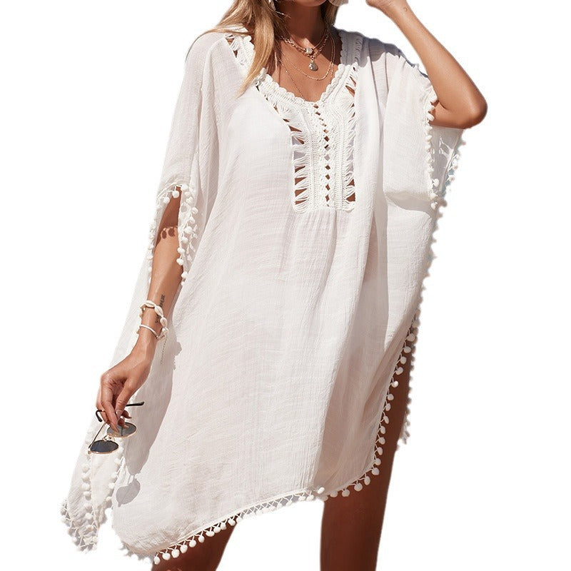 Damen luftiger Kaftan mit fransigen Akzenten und durchbrochenem Design Echo Archiv