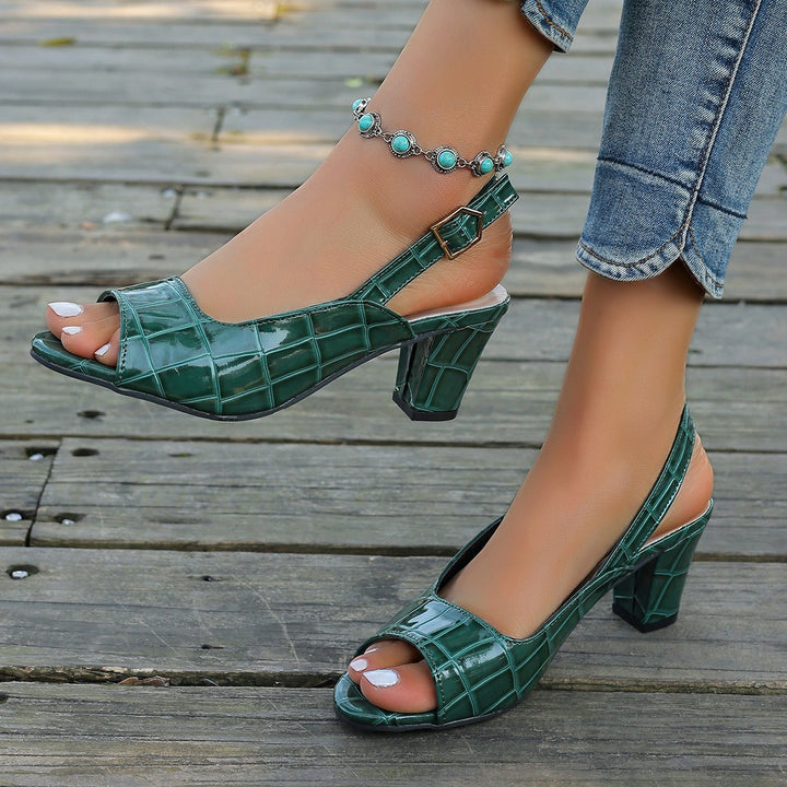 Damen elegante Peeptoe-Slingback Sandalen mit mittelhohem Blockabsatz Kroko-Lackleder-Optik – Sorelia