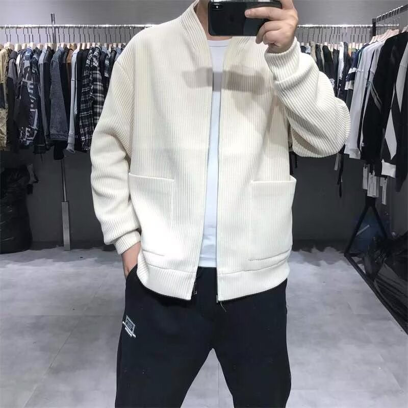 Herren Gerippte Zip-Strickjacke mit Stehblende und aufgesetzten Taschen Echoarchiv