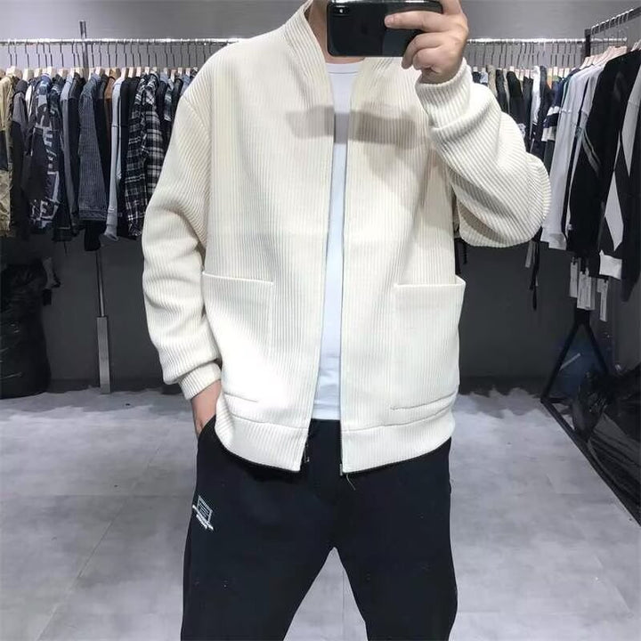 Herren Gerippte Zip-Strickjacke mit Stehblende und aufgesetzten Taschen Echoarchiv