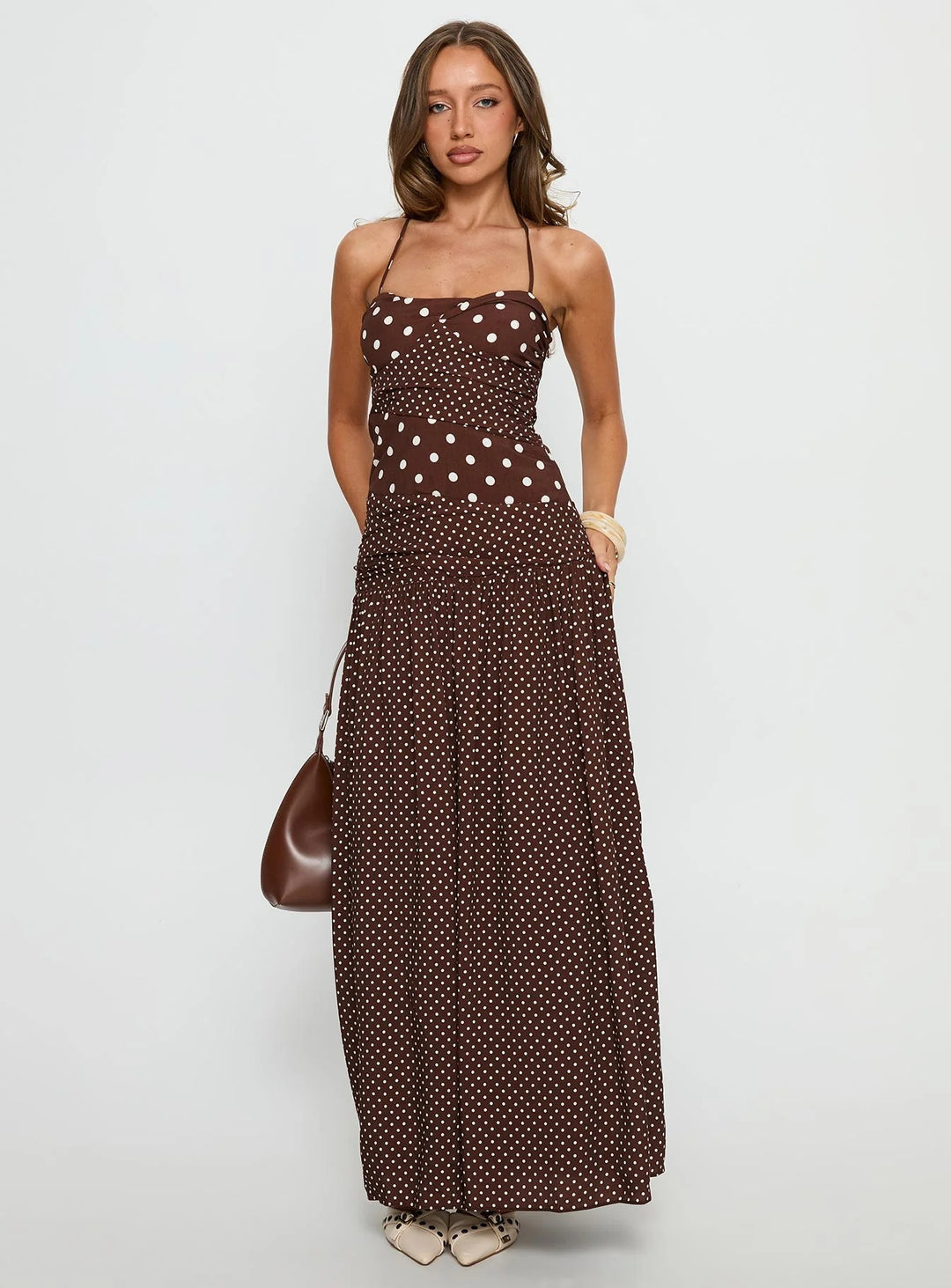 Damen Maxikleid mit Punktedesign und asymmetrischem Schnitt Echo Archiv