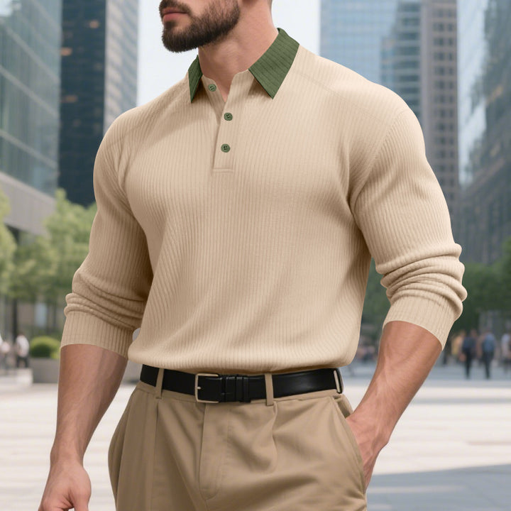Herren elegantes Poloshirt mit strukturiertem Stehkragen und Knopfleiste Echoarchiv