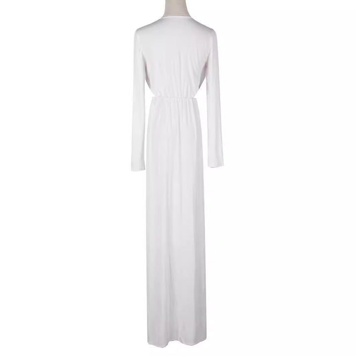 Damen Elegantes Jersey-Maxikleid im Wickelstil mit tiefem V‑Ausschnitt und tailliertem Gummibund Echoarchiv
