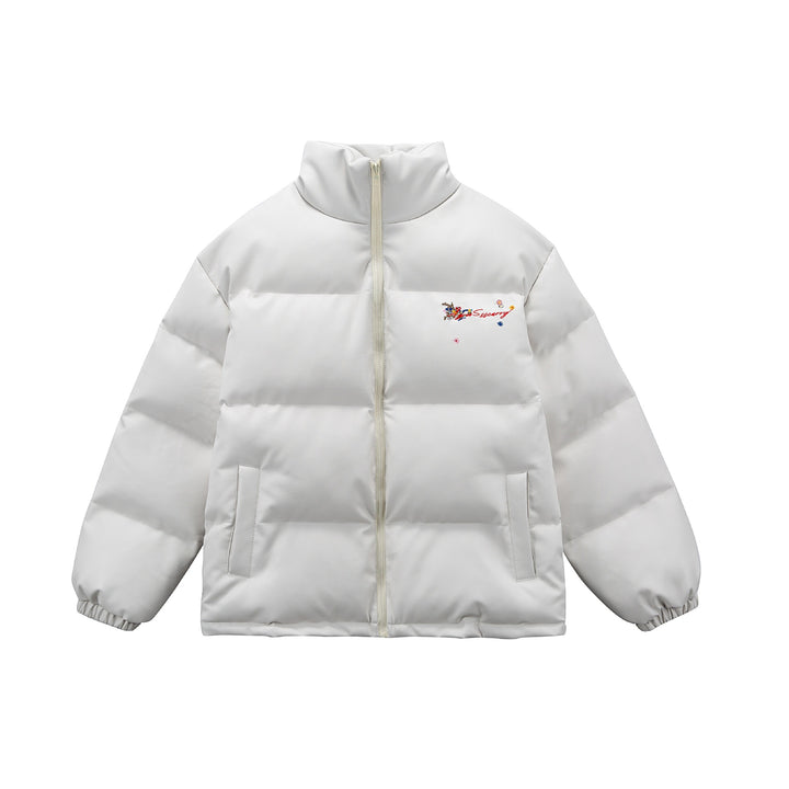 Damen Wattierte Kurzjacke mit floraler Stickerei und hohem Stehkragen Echoarchiv