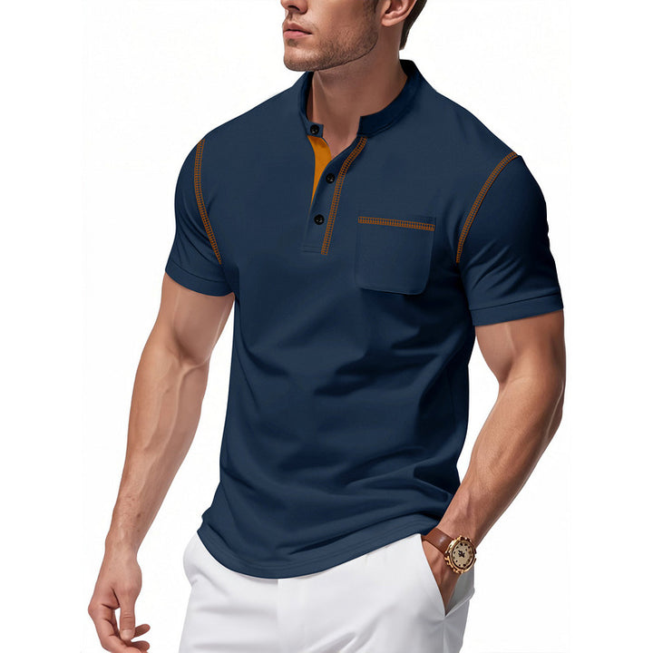 Herren Polo-Shirt mit modischem Henley-Kragen und praktischer Brusttasche Echoarchiv
