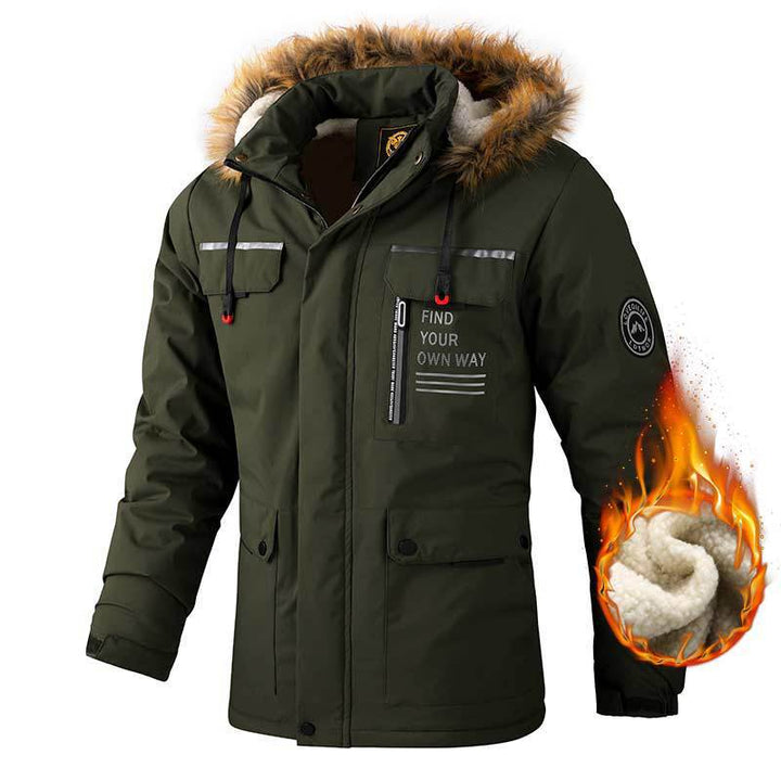 Herren nan wasserdichter Winterparka mit Teddyfutter, abnehmbarer Kunstfellkapuze und multifunktionalen Reißverschluss- und Klappentaschen Echo Archiv