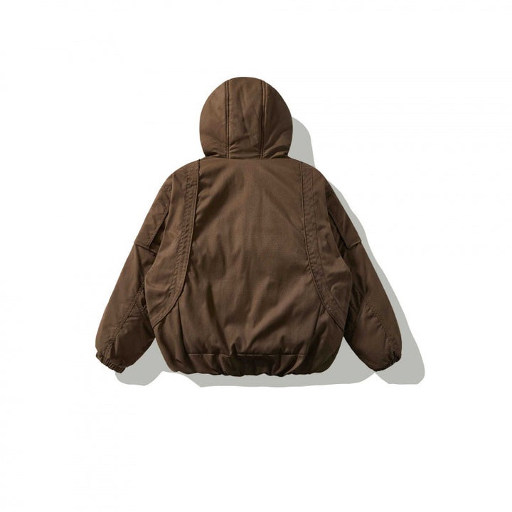 Unisex Oversize Stepp-Bomberjacke mit hoher Kapuze, geformten Pattentaschen und elastischem Saum Echo Archiv