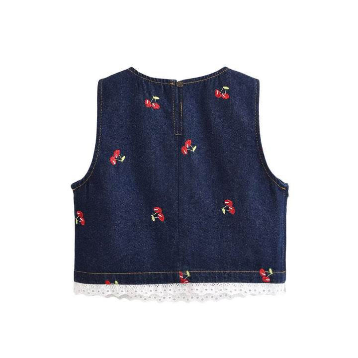 Damen Designer-Cropped-Top mit floralem Stickmuster und Spitzenbesatz Echo Archiv